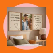 Quadros 3 Peças Decorativos Personalizados Com Foto Casal Frases Que o Nosso Amor Dure Cada dia Mais Sala Quarto