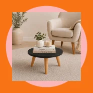 Mesa de Centro Redonda MDF Pés de Pinus Decorativa Moderna