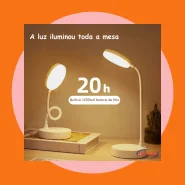 Luminária Abajur de Mesa LED Luz Recarregável Touch Haste Flexível