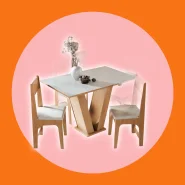 Conjunto Sala de Jantar Completa 4 Lugares Cadeiras Estofadas Mesa