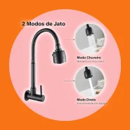 Torneira Inox Prata com Chuveiro com Rotação de 360° Cozinha