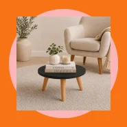 Mesa de Centro Redonda MDF Pés de Pinus Decorativa Moderna
