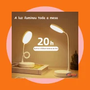 Luminária Abajur de Mesa LED Luz Recarregável Touch Haste Flexível