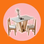 Conjunto Sala de Jantar Completa 4 Lugares Cadeiras Estofadas Mesa