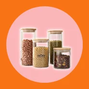 Kit 4 Potes Herméticos Tampa Bambu Organizador Mantimentos Cozinha