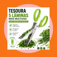 Tesoura Multiuso 5 Lâminas Inox Para Temperos Ervas Verduras Cozinha
