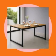 Mesa de Jantar Industrial com Base de Metal e Formato