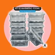 Kit 10 Marmitas com Travas 900ml Bpafree Pote Plástico Freezer