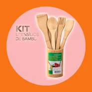 Kit Utensílios de Bambu 5 Peças Cozinha com Suporte Utilidade