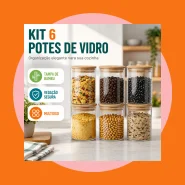 Kit 6 Potes para Tempero Vidro 250ml Hermético Tampa