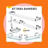 Kit Acessórios para Banheiro Quadrado 5 Peças Cromado 2 Porta