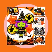 Kit 5 Balões Halloween Metalizados Decoração de Festa, Centro