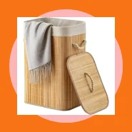Cesto de Roupa de Bambu Dobravel Organizador 72litros Forrado
