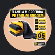Kit 05 Pano Flanela Microfibra Automotiva 600gsm para Lavagem