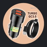 Carregador Turbo Veicular Carga Rápida com Cabo 2 Saídas USB