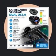 Carregador Veicular USB Duplo Qc 3.0 com Cabo, 12v-24v