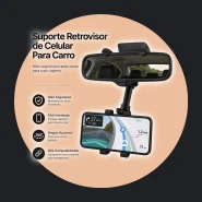 Suporte Retrovisor de Celular para Carro Central Extensível Giro
