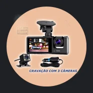 Câmera Veicular Full HD 1080p 3 Lentes Dvr Câmeras Segurança