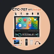 Central Multimídia Retrátil Automotiva 1 Din 7'' Bluetooth USB Aux
