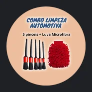 Kit Limpeza Automotiva Pincéis Cinco Tamanhos Luva de Lavagem
