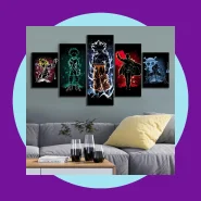 Quadro Decorativo 5 peças Animes Goku Boku Hero Punch Man Nanatsu