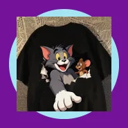 Camiseta Oversized Com Estampa de Tom e Jerry
