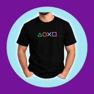 Camiseta Playstation Gamer Geek Controle Símbolos
