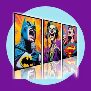 Kit 3 Quadros Decorativos Batman Coringa e Superman no Karaokê