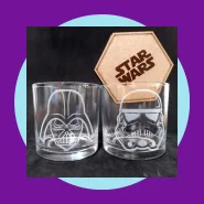 Jogo Copos Whisky Star Wars Darth Vader Base Madeira 2un