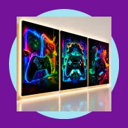 Quadro Decorativo Gamer Neon Controle Jogos 122x60