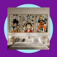 Kit 3 Peças Quadros Decorativos Animes Naruto One Piece e Dragon Ball
