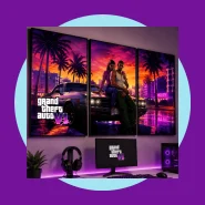 Quadro GTA 6 Grand Theft Auto VI 3 Peças Decoração Quarto Gamer