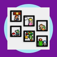 Kit 6 Quadros Super Mario e Amigos MDF Vazado 14x14cm