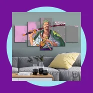 Kit Quadro Decorativos Roronoa Zoro One Piece 95x55 Mosaico 5 Peça Mdf